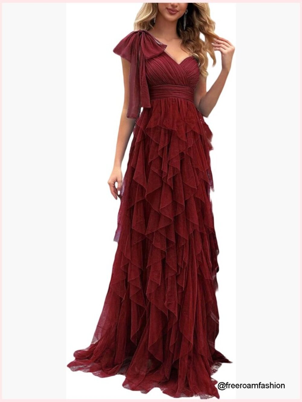 Elegant One Shoulder Tulle Prom Dress with Bow and Slit Maxi Gown
